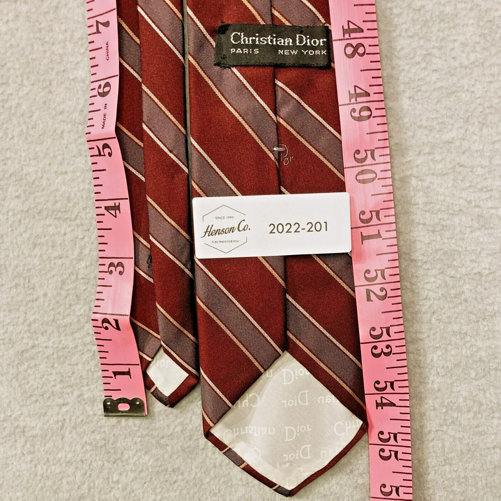 CHRISTIAN DIOR Mens Tie Vintage 1970s Maroon/Grey Dia… Gem