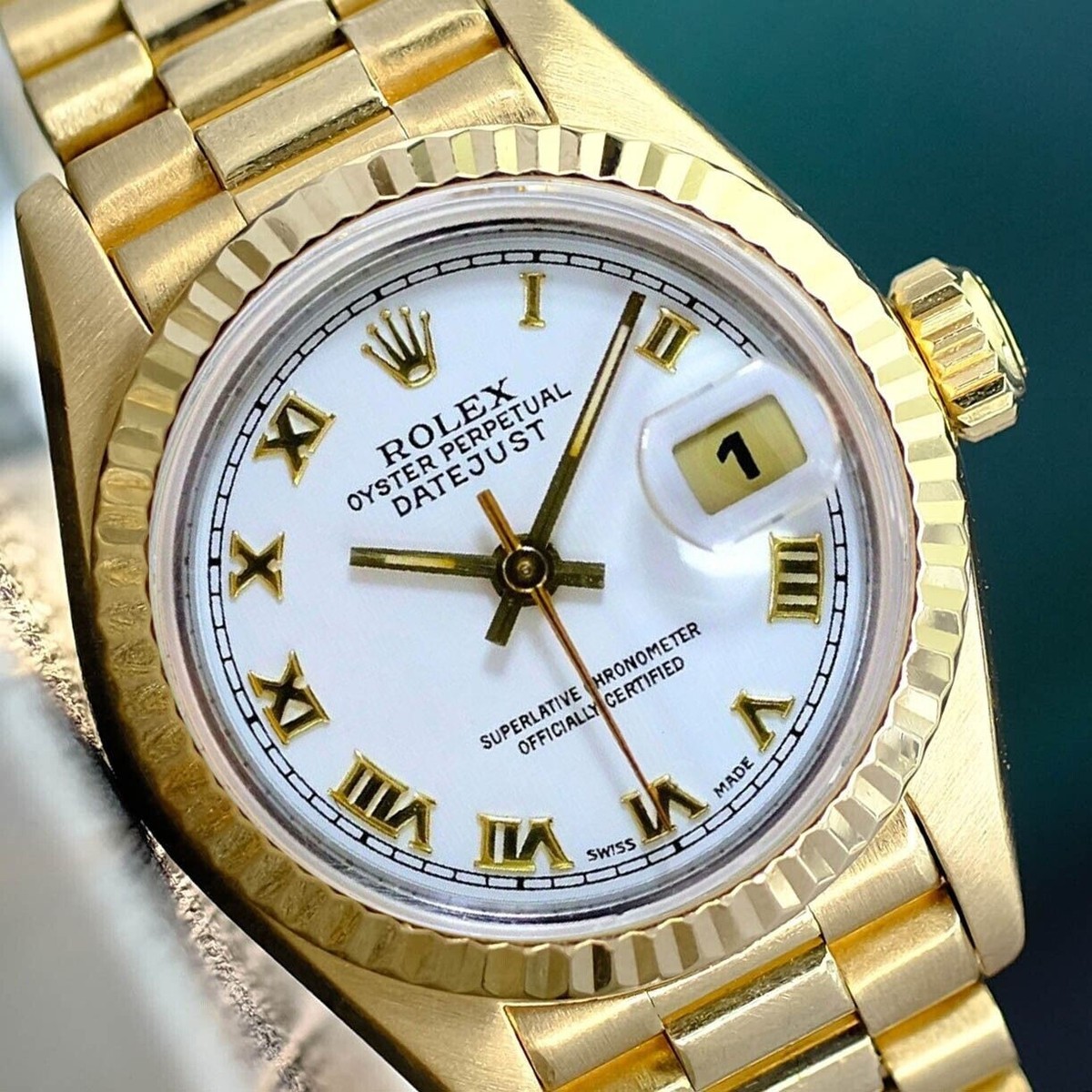 ロレックス　69178　純正金無垢 18k 1コマ Rolex Datejust 69178 18K Solid Gold White Roman Dial President