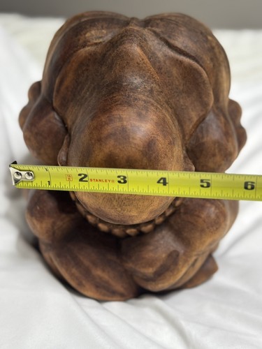 VTG Wood Carved WEEPING BUDDHA YOGI Man Meditative Ball Sculpture 7in X 9in EUC - Picture 20 of 21