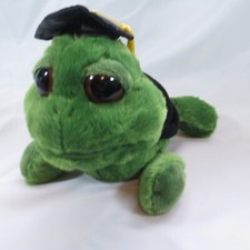 Turtle Big Eyes Plush Graduation Cap Tag Green Black 10"