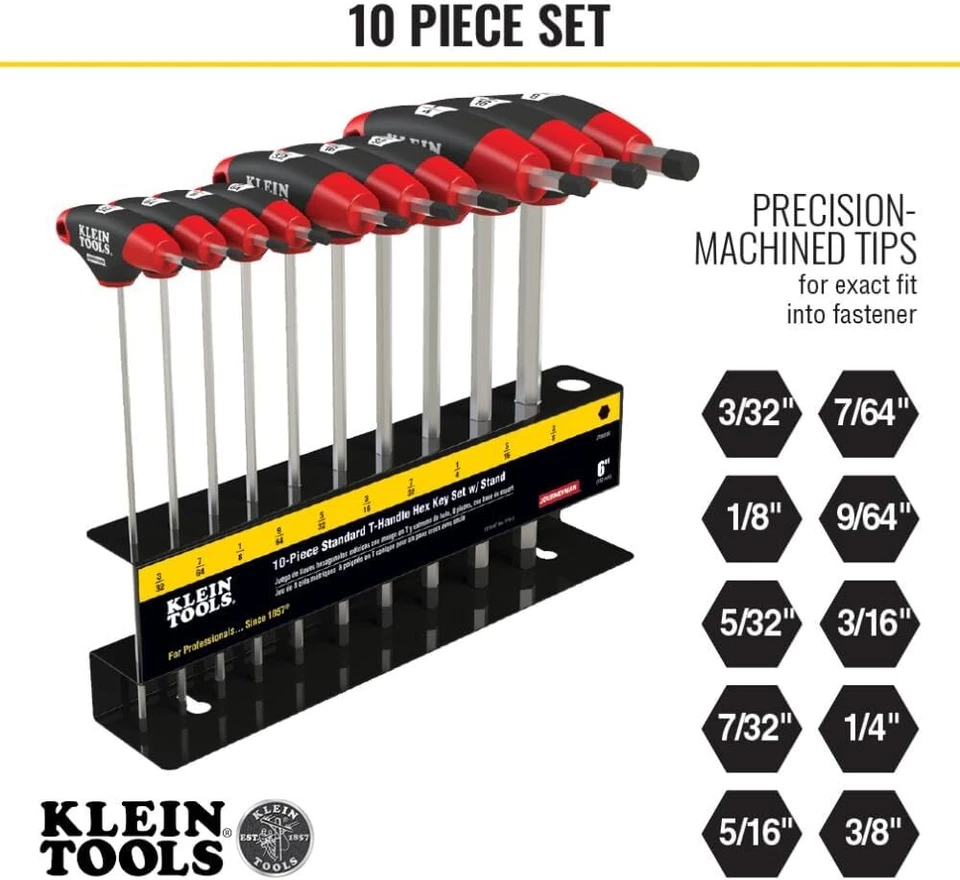 10-Piece T-Handle Hex Key Set, SAE Inch Sizes, 6-Inch Blades - Image 3 of 4