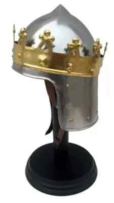 Christmas Medieval Larp Sca Crown king Taj Helmet Brass With Hat Engraved Style