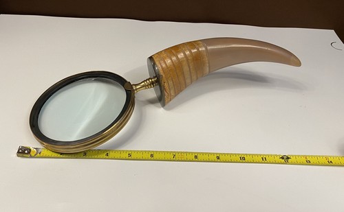 Handcrafted Magnifying Glass Horn Handle 14” • Reading & Decorative Decor Piece - Picture 10 of 12