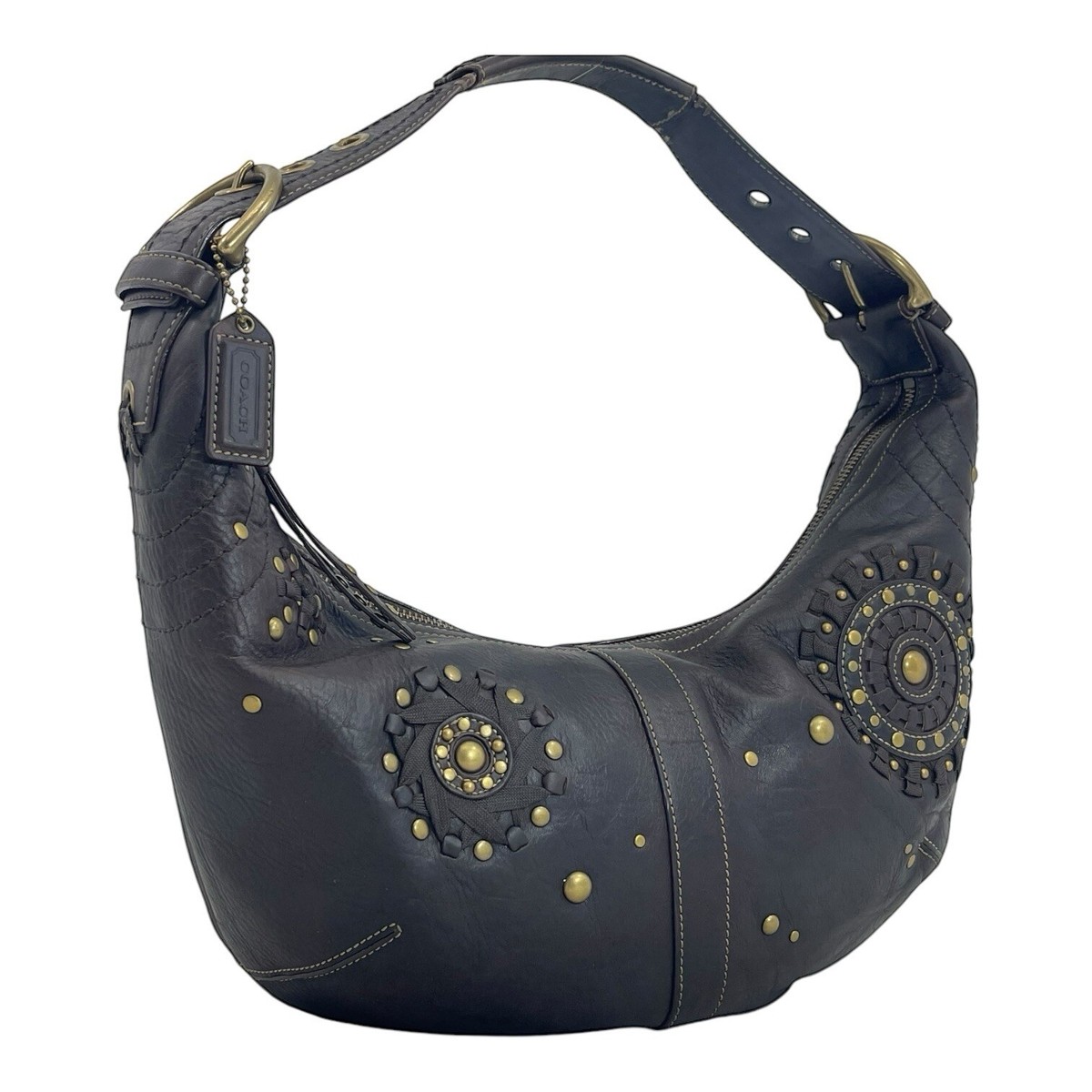 00s Archive real leather bag 本革 Hobo Vintage 00s COACH Mia 10063 Studded Leather Hobo Bag Handbag