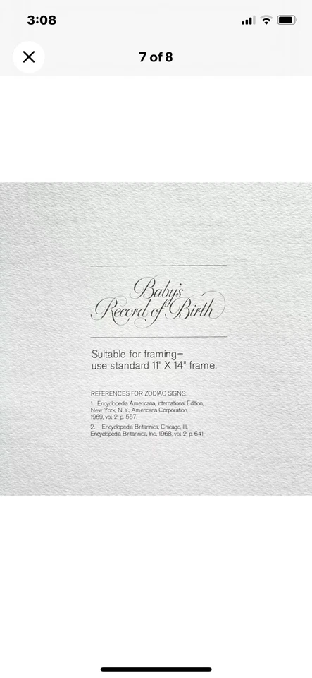 Плакат свидетельство о рождении ребенка Zodiac 1970-е винтажный подарок на детский душ - Изображение 4 из 4