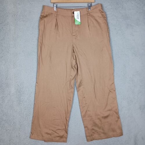 Lands' End Dress Pants Womens 18 Tan Elastic Waist Wide-Leg Pleated Trousers NWT