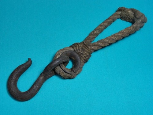 Antique Nautical Sailor Spliced Rope w/ Hand Forged Hook SUPER DECORATOR ITEM - Picture 2 of 12