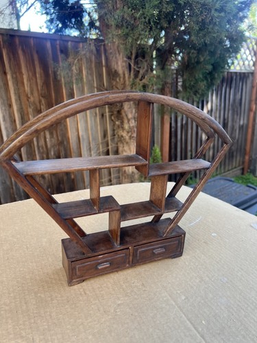 Antique Chinese Hand Made Wood Display Stand w/ 2 Drawers 13X11"