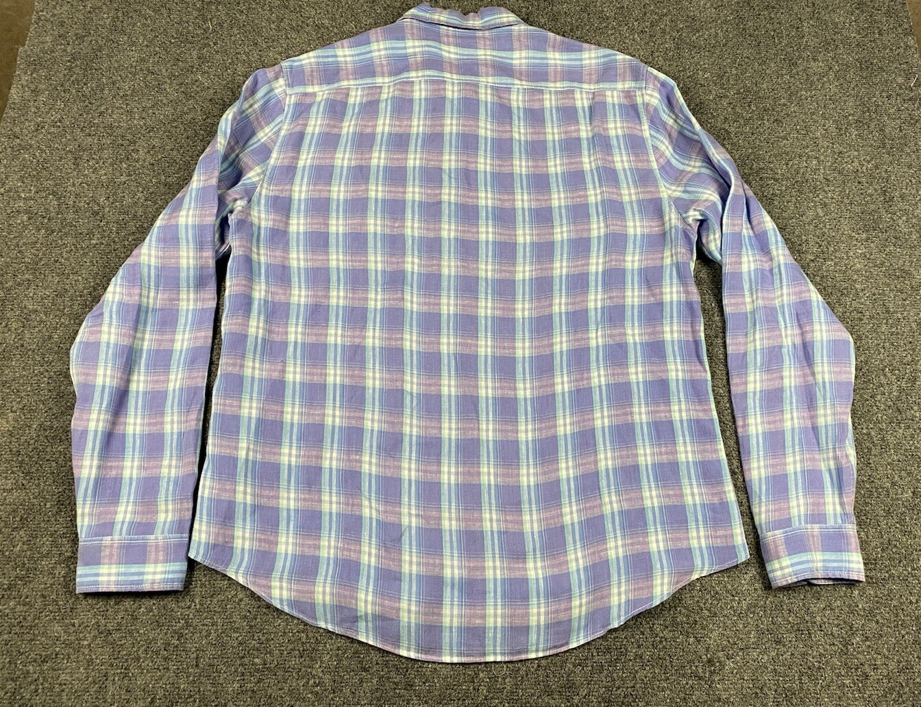 Faherty Button Plaid Linen Button Down Shirt Mens… - image 7