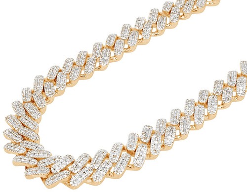 Channel Link 14 1/2 CT Real Diamond Iced-Out Cuban Chain Necklace 10K Gold 12... - 第 5/9 張圖片