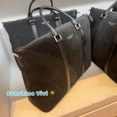 NWT COACH Caleb Work Bag Silver/Black Suede and refined pebble
