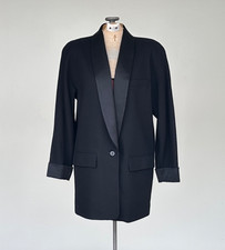 Anne Klein 80s Black Longline Shawl Collar Blazer Size Small Vintage Wool Blazer