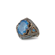 925 Sterling Silver Men's Ring Geniune Blue Topaz Gem Stone Men Silver Ring,