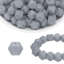 96Pcs Silicone Beads 14mm Hexagon Rubber Focal Beads Bulk, Light Gray
