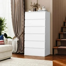 Homfa 6 Drawer White Dresser, Modern Storage Cabinet for Bedroom, Vertical Chest