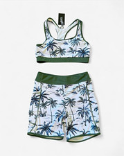 DACI Women  s Tropical Palm 2pc Bikini Bralette Racerback Boyshorts Sz S