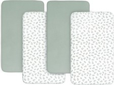 Next to Me Crib Sheets 4 Pack,Ultra Soft Fitted 83x50cm, Green Leaf