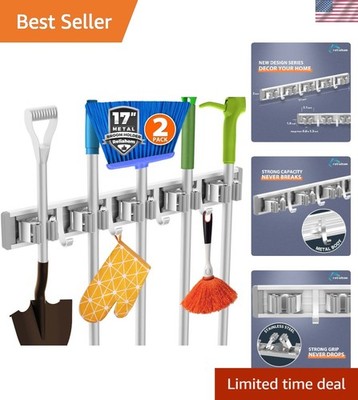 Elegant 2 Pack Broom Holder Wall Mount - 5 Racks & 4 Hooks for Organized Storage