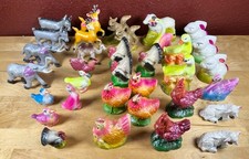 Vintage Lot of 34 Celluloid Animals Farm Zoo Forest Multicolor Solid Hollow