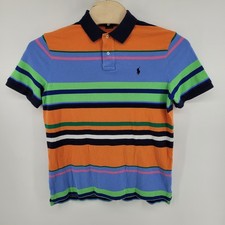 Polo Ralph Lauren Polo Shirt Mens Large Orange Striped Classic Fit Short Sleeve