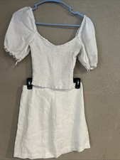 Abercrombie & Fitch Women's XS Linen/Viscose Smocked Blouse & Skirt Set White