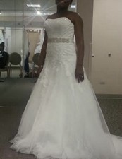 David’s Bridal Ivory Strapless Lace Tulle Ball Gown Wedding Dress Size 6 Buttons