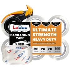 6 Rolls 2 In x 66 Yd 2.8 Mil Clear Heavy Duty Packing Tape With Dispenser Kit