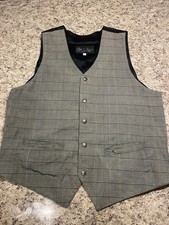 Mossimo Size L Green, Brown, Tan Plaid Vest with pockets and star buttons