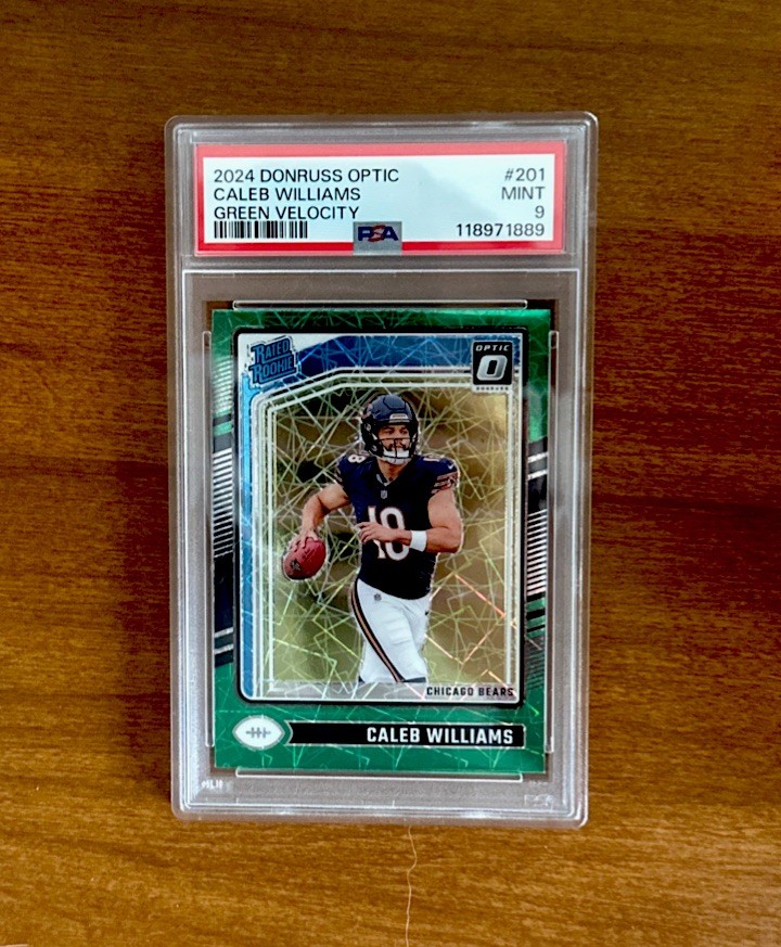 2024 Panini Optic GREEN VELOCITY RATED ROOKIE Caleb Williams RC #201 - PSA 9