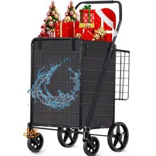 Folding Shopping Cart Utility Trolley Grocery Cart W/ Removable Basket  Swivel