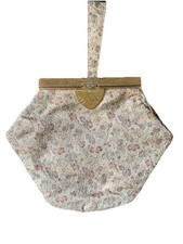 Vintage 1950s Floral Tapestry Wristlet Purse Evening Bag Brass Frame