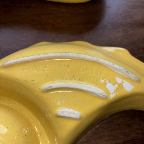 MCM California Pottery WINGS Appetizer Set Chip & Dip Yellow with Brown Specks - Picture 5 of 13
