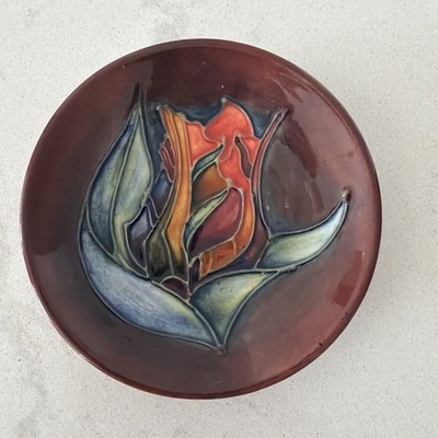 2 Moorcroft Rosebud Flambe 4.5'' Pin Dishes Vintage - AS IS READ 