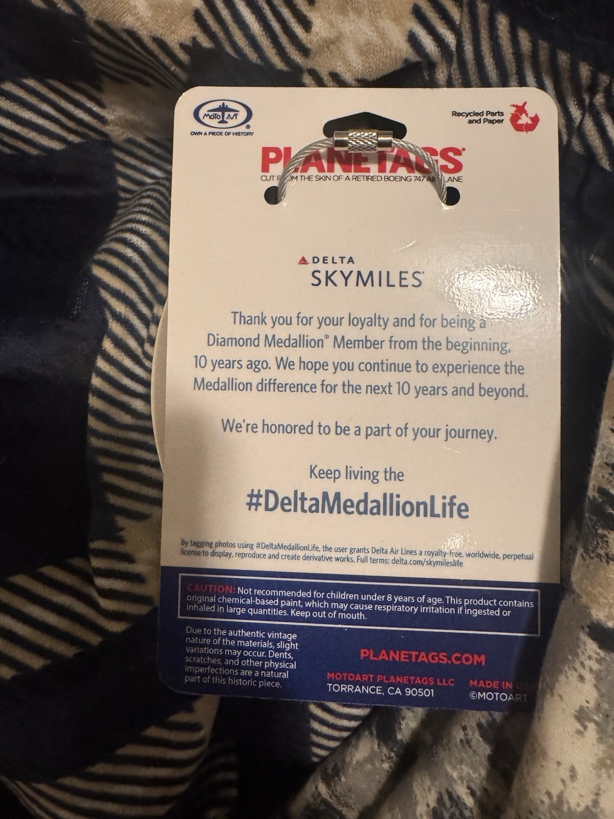 Delta Air Lines SKYMILES Diamond Medallion Luggage Tag Boeing 747 White N668US