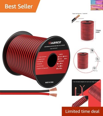 14Gauge 200FT Electrical Wire Cable 2 Conductors Red Black Cable Hookup LED L...