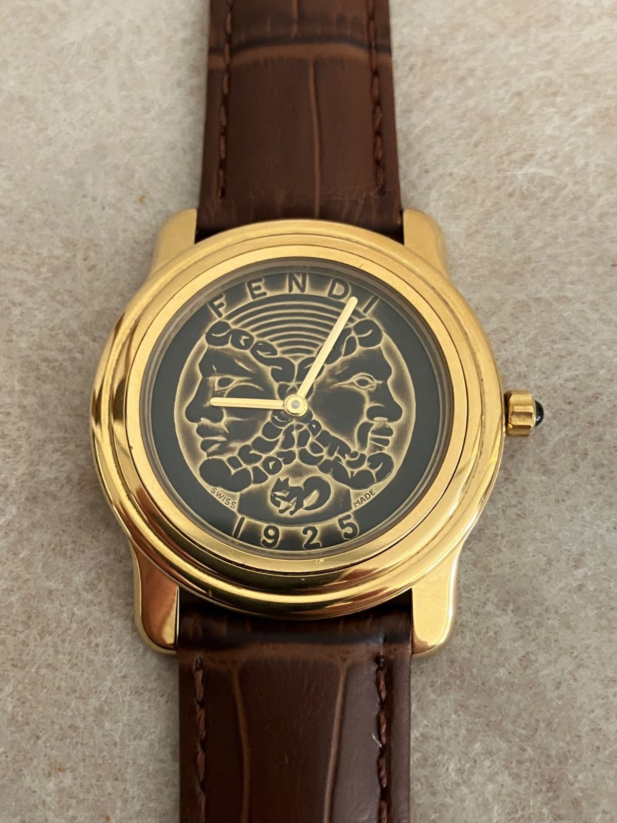 Fendi Gold & Black Quartz Watch 33mm Leather Band New Used From Japan thumbnail 10