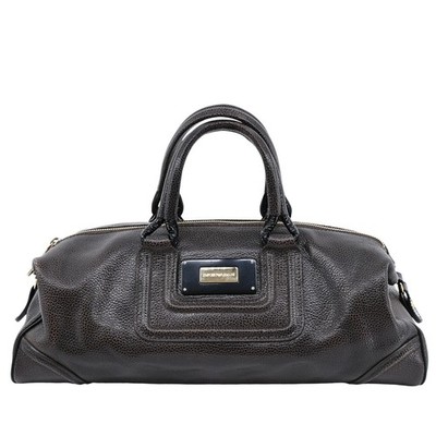 AUTHENTIC Emporio Armani LEGEND Dark Brown Grained Leather Bowling Bag Gold COA
