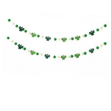 St. Patricks Day Decorations - 2 Pack Shamrock Pom Pom Garland, 8ft Pre