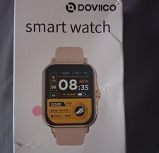 Doviico Smart Watch Gold 44mm Touch Screen Fitness Tracker Beige Silicone Band