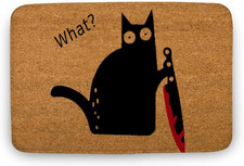 Cat Welcome Doormat - Black Cat Design, 16'X24' Front  Back Door Mat