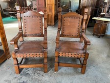 COPPIE DI POLTRONE O TRONO  IN LEGNO MASSELLO CON CUOIO