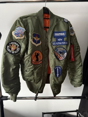 Alpha Industries Reversible Bomber Jacket XS Green/Orange Full Zip Patches
