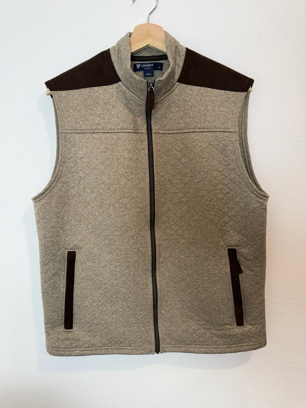 Daniel Cremieux Blue Label Mens Quilted Full Zip Vest Tan Brown Trim Size Mediu