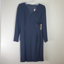 Rena Lange Classic Little Black Dress 38 6 Gold Duck Buttons Long Sleeve Wool