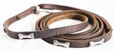 Leather Dog Leash 75" x 7/16" Vintage Oiled Metal Bone Applique
