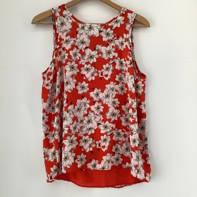 Dunnes Stores Damen rot weiß Blumenmuster ärmellos Bluse Top Größe 14 EUR 42