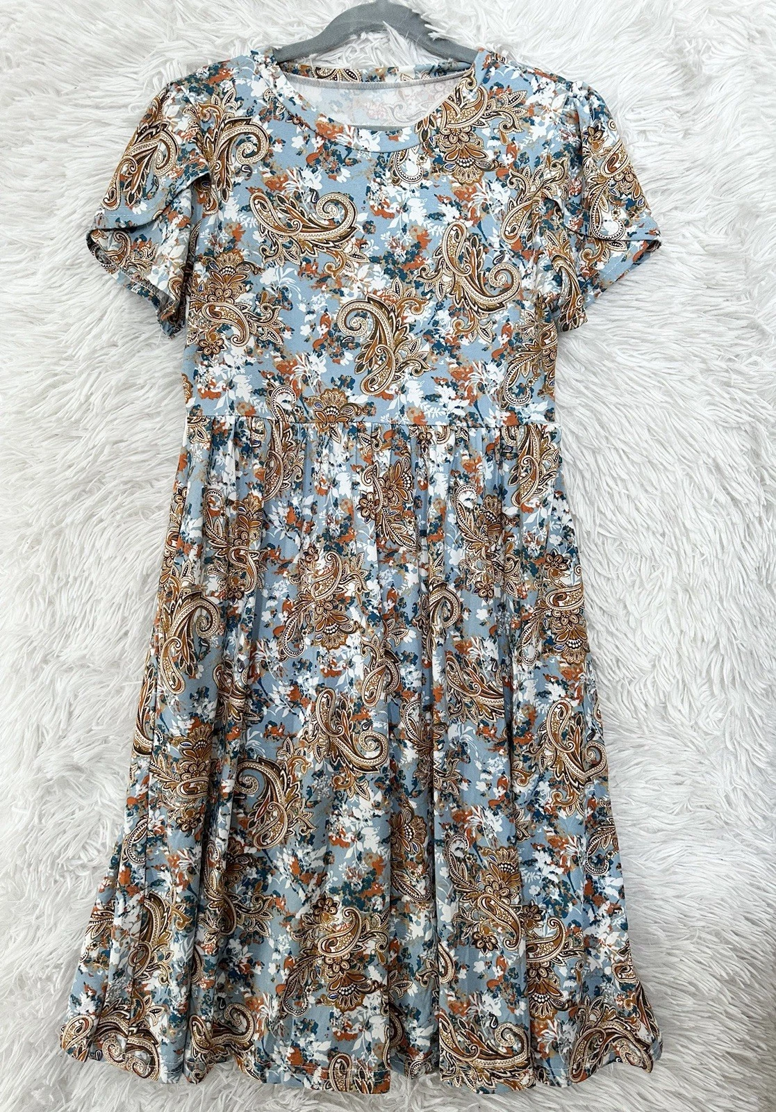 Girls Boho Paisley Blue Brown Stretchy A line Twirly Skater Dress Size XL
Opens in a new window or t