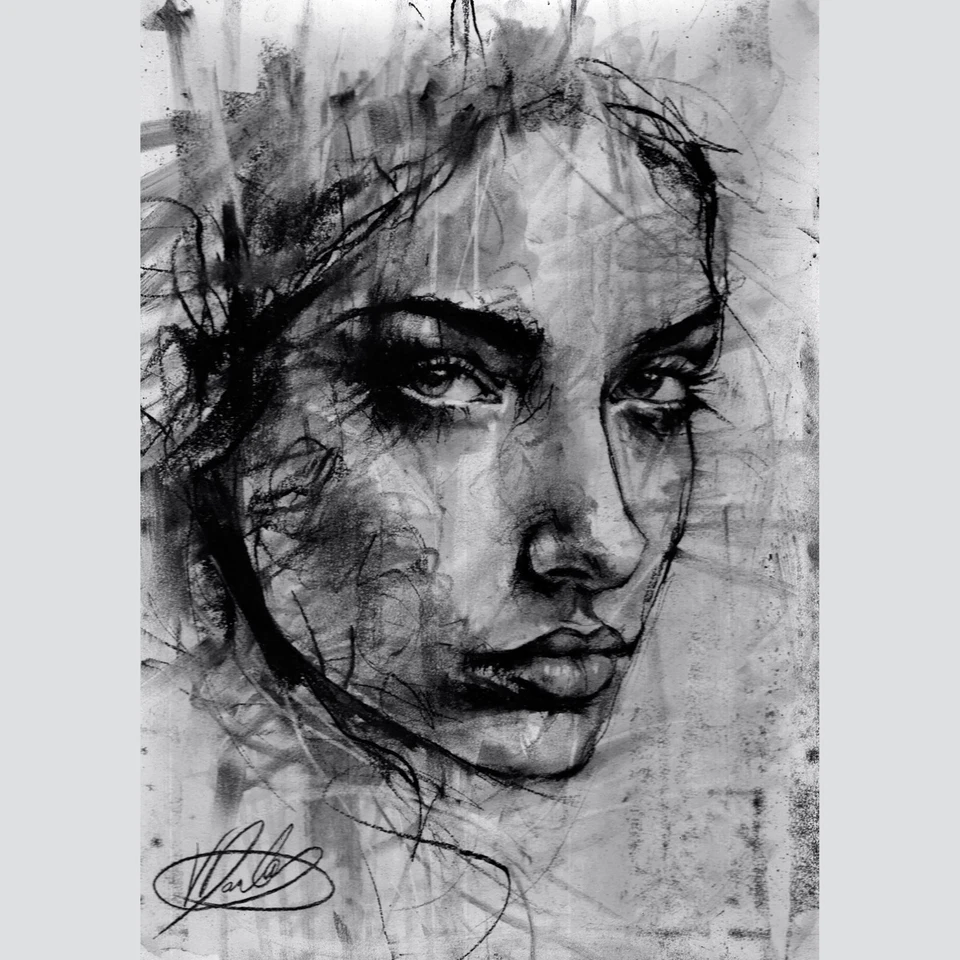 Arte Urbano Retrato Carbón Sobre Papel Expresivo FIRMADO ORIGINAL por Vin Dantes Foto 3 de 4