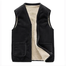 Men Waistcoat Vest Gilet Jacket Faux Fur Fleece Lined Sleeveless Winter Warm Top
