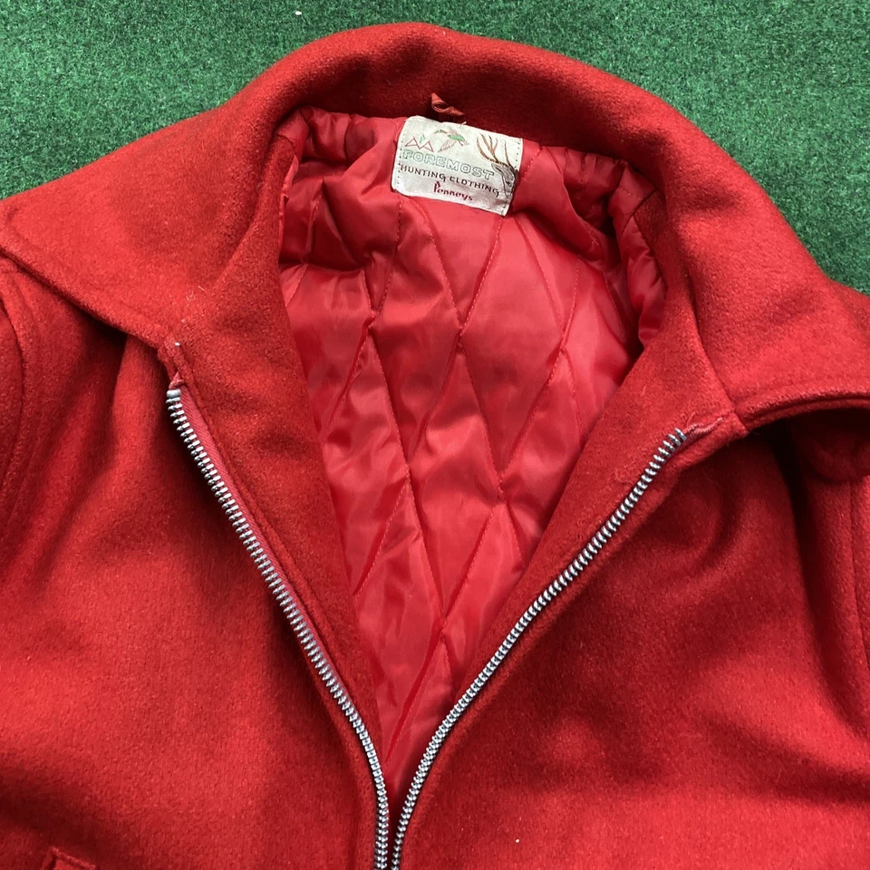 Jaqueta Penneys de Lã Vintage 50S Masculina L Vermelha 60S Casaco Forrado em Colcha com Zíper - Imagem 4 de 4